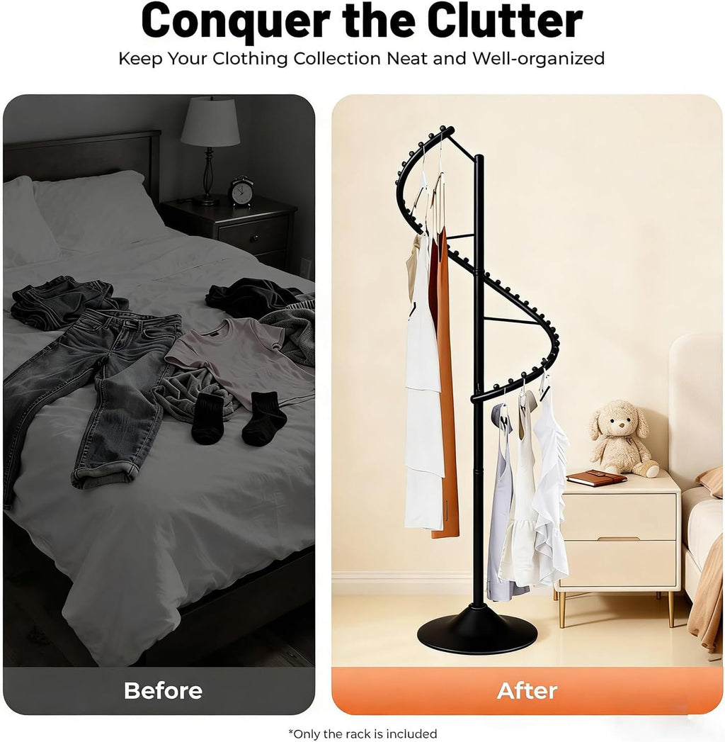 Spiral Rotating Clothing Rack, Freestanding Garment Rack Metal Coat Rack Retail Display Stand Black Hanger Shelf for Clothes Dresses Bags Scarves