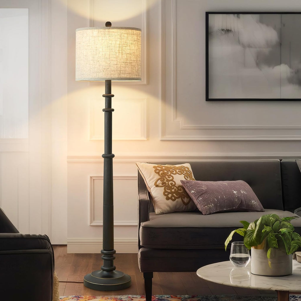 EJIAXIN 2-in-1 Lighting Set - Farmhouse Table Lamps (Set of 2) + 60' Vintage Floor Lamp | USB Charging Nightstand Lamps & 3-Way Dimmable Standing Lamp | Rustic Bedroom/Office, Bulbs Included
