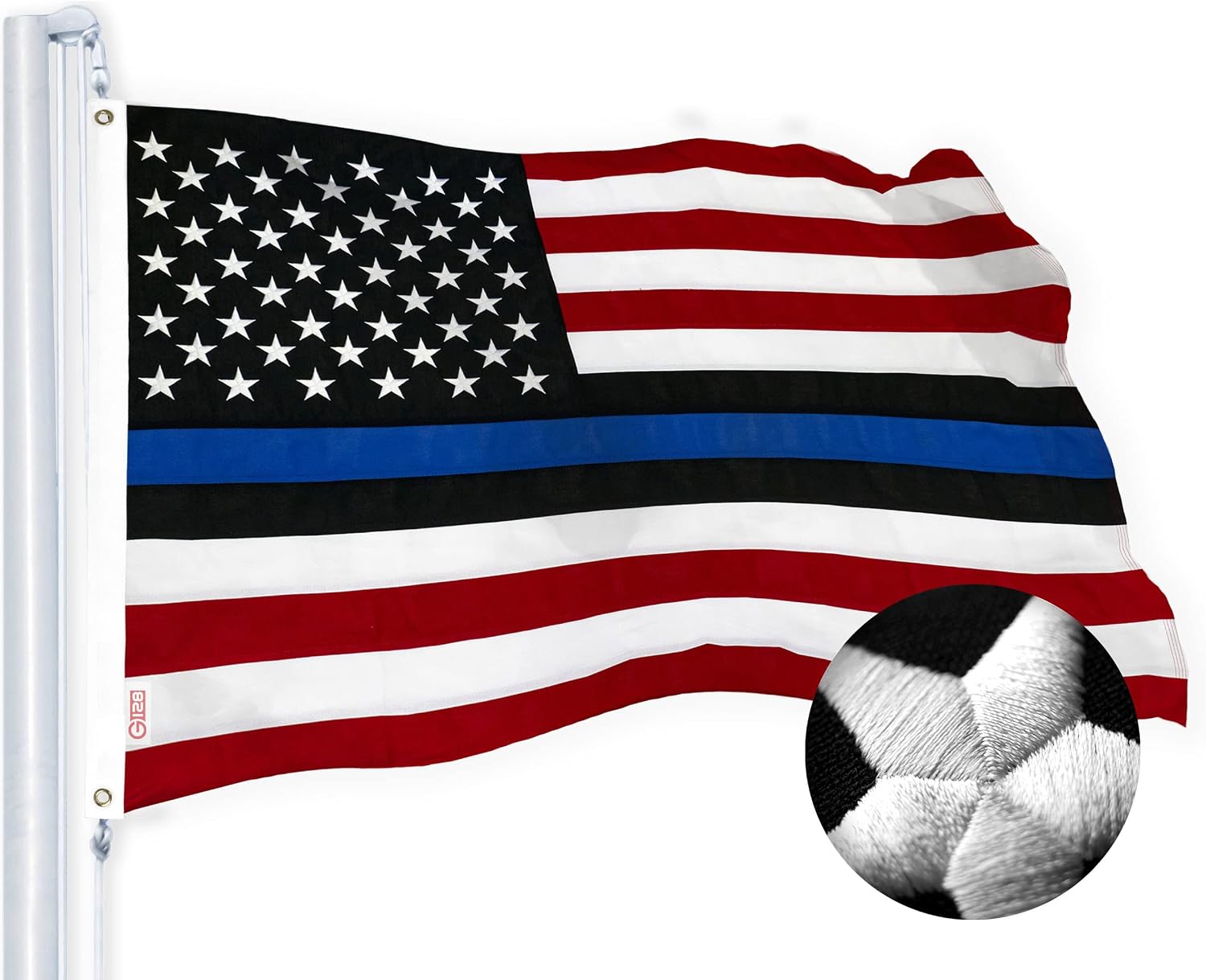 G128 5 Pack: Blue Lives Matter Flag | 3x5 Ft | StormFlyer Series Embroidered 220GSM Spun Polyester | Duty and Honor Flag, Embroidered Design, Indoor/Outdoor, Brass Grommets, Heavy Duty, All Weather