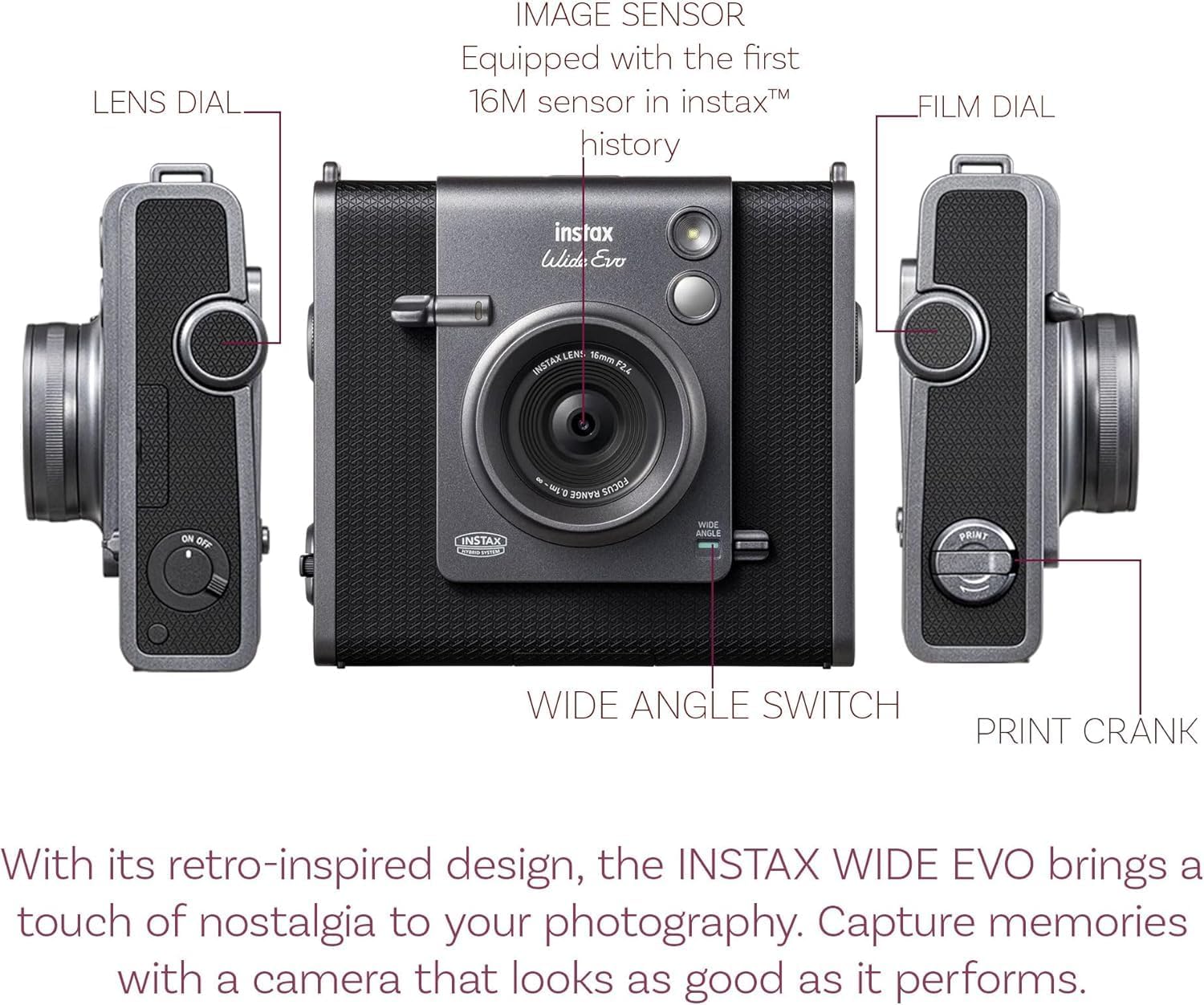 Fujifilm Instax Wide Evo Hybrid Instant Film Camera with 4 Packs Fujifilm Instax Wide Instant Film Twin Pack + 16GB Memory Card + Card Reader + Octo Tripod + Sunshine Photo Microfiber Cleaning Cloth