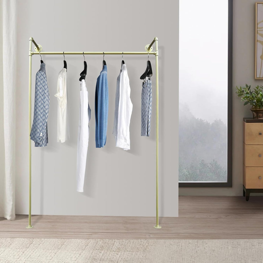Modern Metal Clothing Display Rack Wall-mounted 47.2 Inches Garment Rack for Hanging Clothes Coats Skirts Shirts, Gold