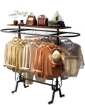 Round Clothing Rack, Commercial Floor Standing Clothes Rack, Oval Iron Clothing Hanging Rack, for Bedrooms Hanging Apparel, Boutiques Display, Laundry Room (Black)