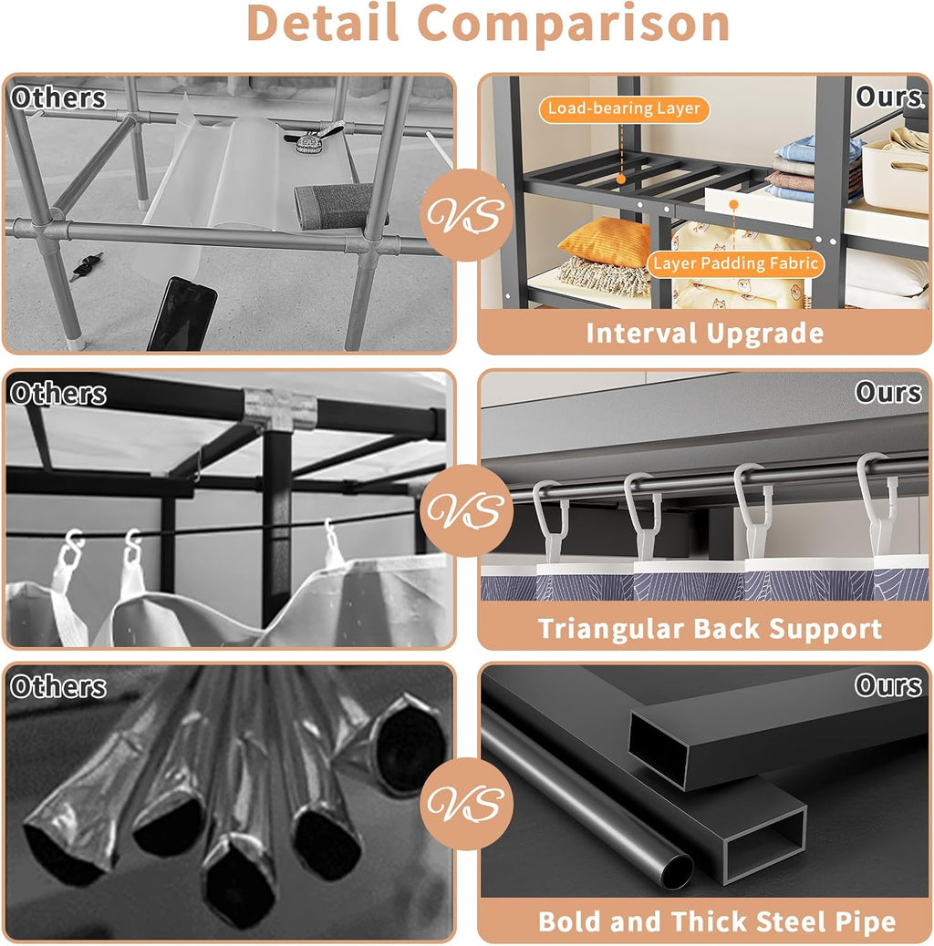 Heavy Duty Clothing Rack with Oxford Fabric Cover, Portable Closet Wardrobe with Hanging Rods, Freestanding Wardrobe, Metal Closet Rack for Hanging Clothes (Zipper Design, 59.1''/150cm)