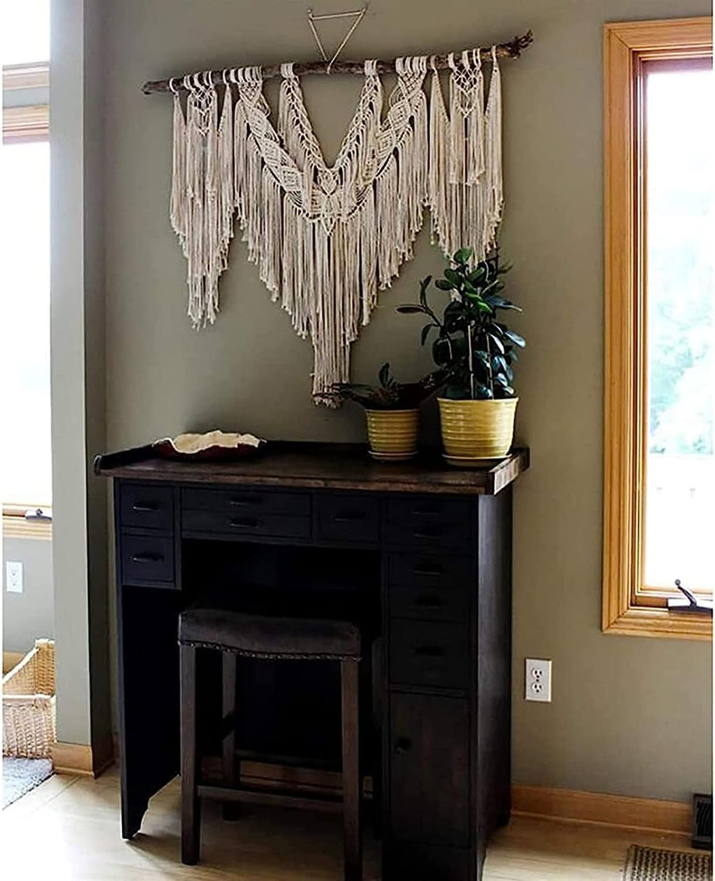 Modern Wall Decor Woven,Wall Hanging Art Tapestry, Macrame Wall Hanging Art Woven Wall Decor Cotton Handmade Boho Macrame Tapestry Chic Home Decor for Home (Beige)
