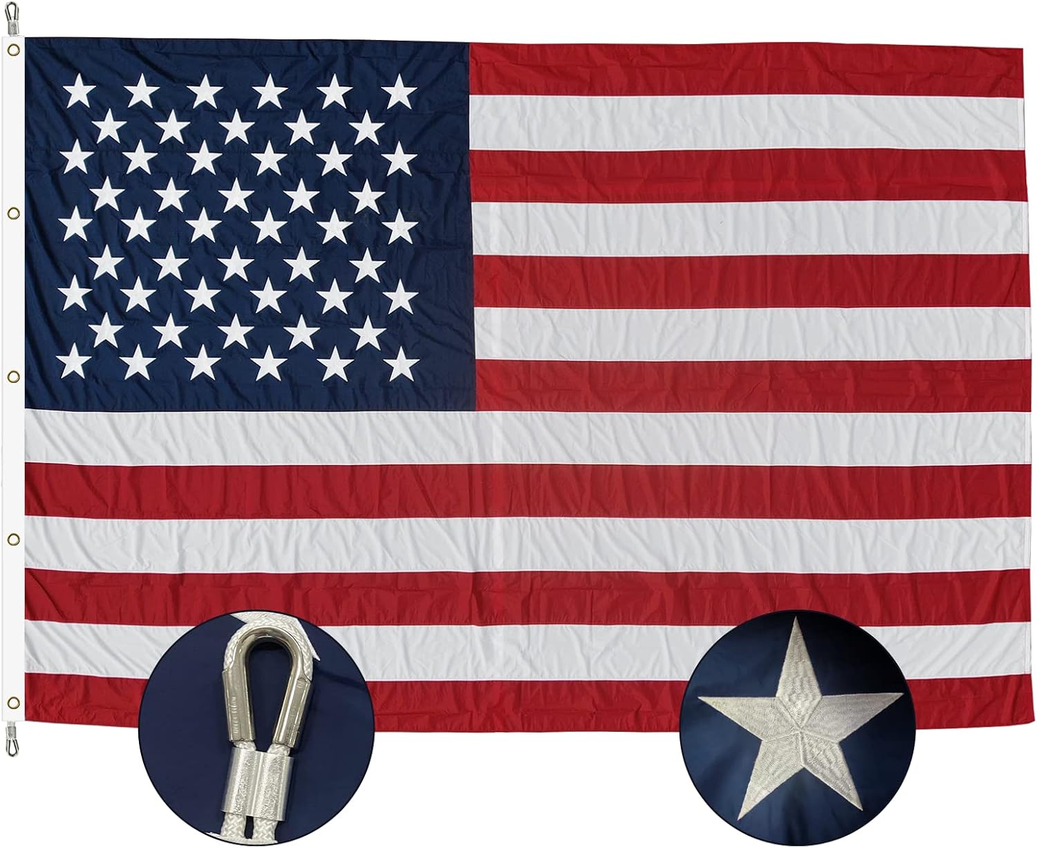 SYII American Flag 15x25 Ft Outdoor, Luxury Embroidered Stars and Roped Heading Double Stitched Sewn Stripes, Heavy Duty Polyester Huge Lage US Flags with Durable Brass Grommets
