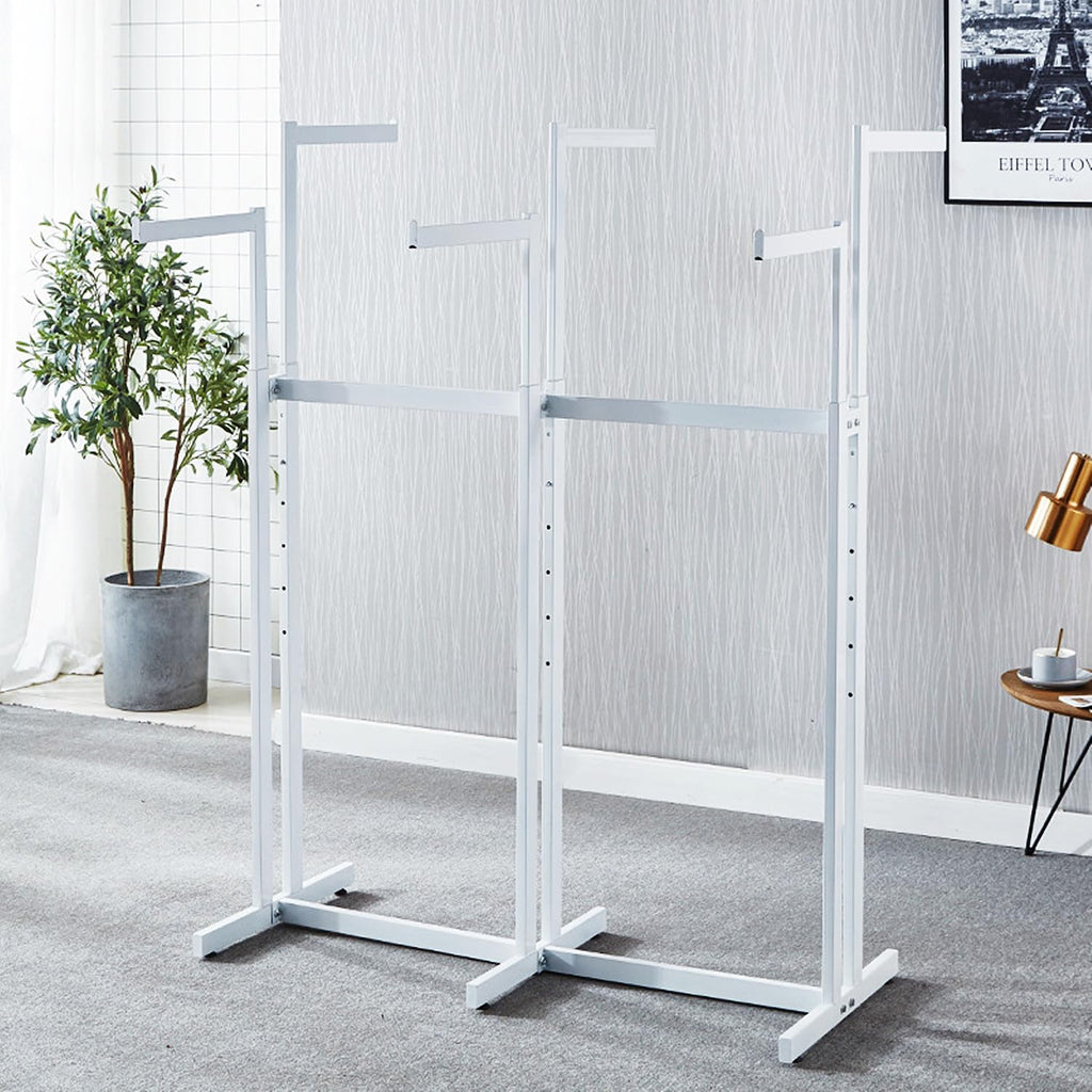 Heavy-Duty Metal Garment Rack 6 Way Clothing Rack Adjustable Height Floor Standing Shirt Racks, Square Tubing Portable Display Rack for Hanging Clothes,White