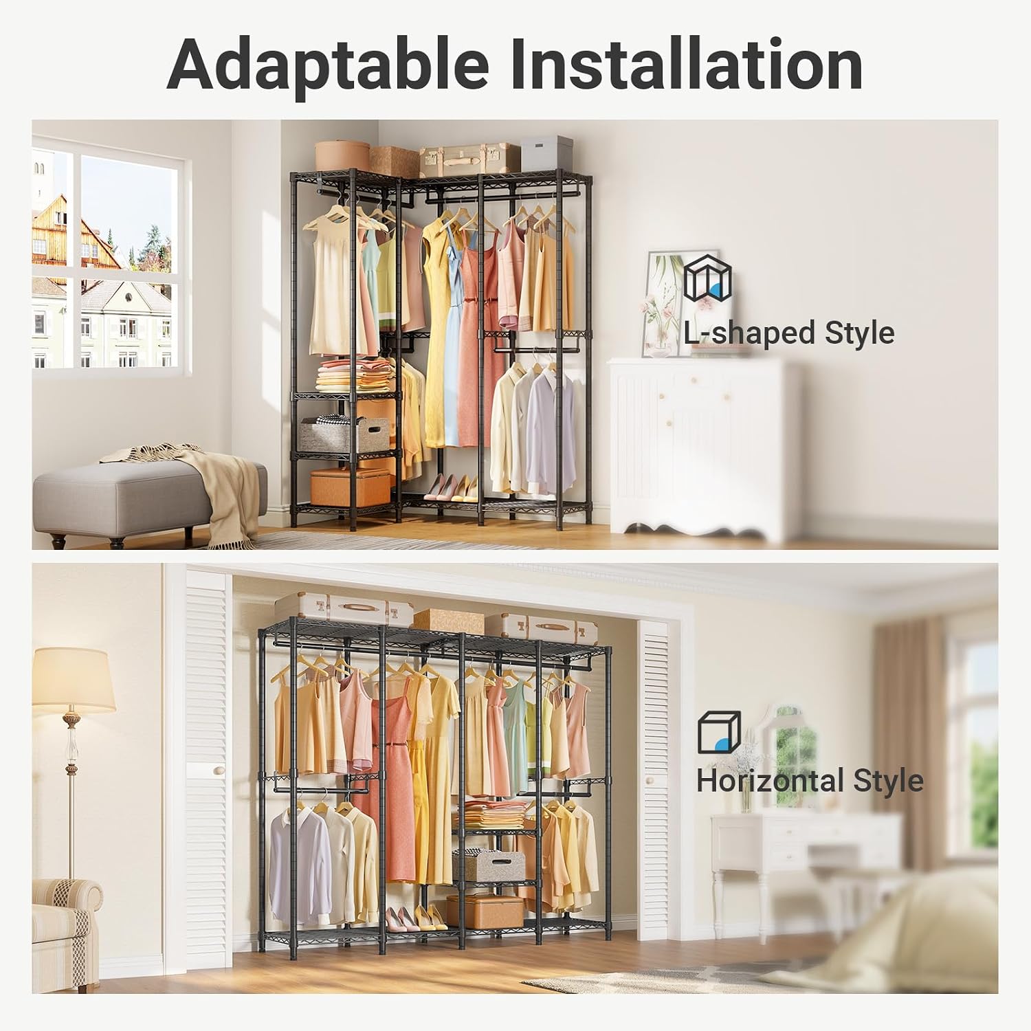 VIPEK V40 Medium Clothes Rack, 900lbs Capacity Sturdy Metal Garment Rack, Clothing Rack with 6 Shelves & 4 Hang Rods, Adjustable Open Wardrobe Closet Organizer for Bedroom/Apartment/Retail, Black