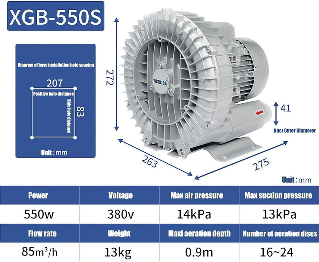 High-Pressure 480V Vortex Ring Blower - 550W Three-Phase Regenerative Blower for Industrial Construction, Textile Manufacturing & Fish Pond Aeration