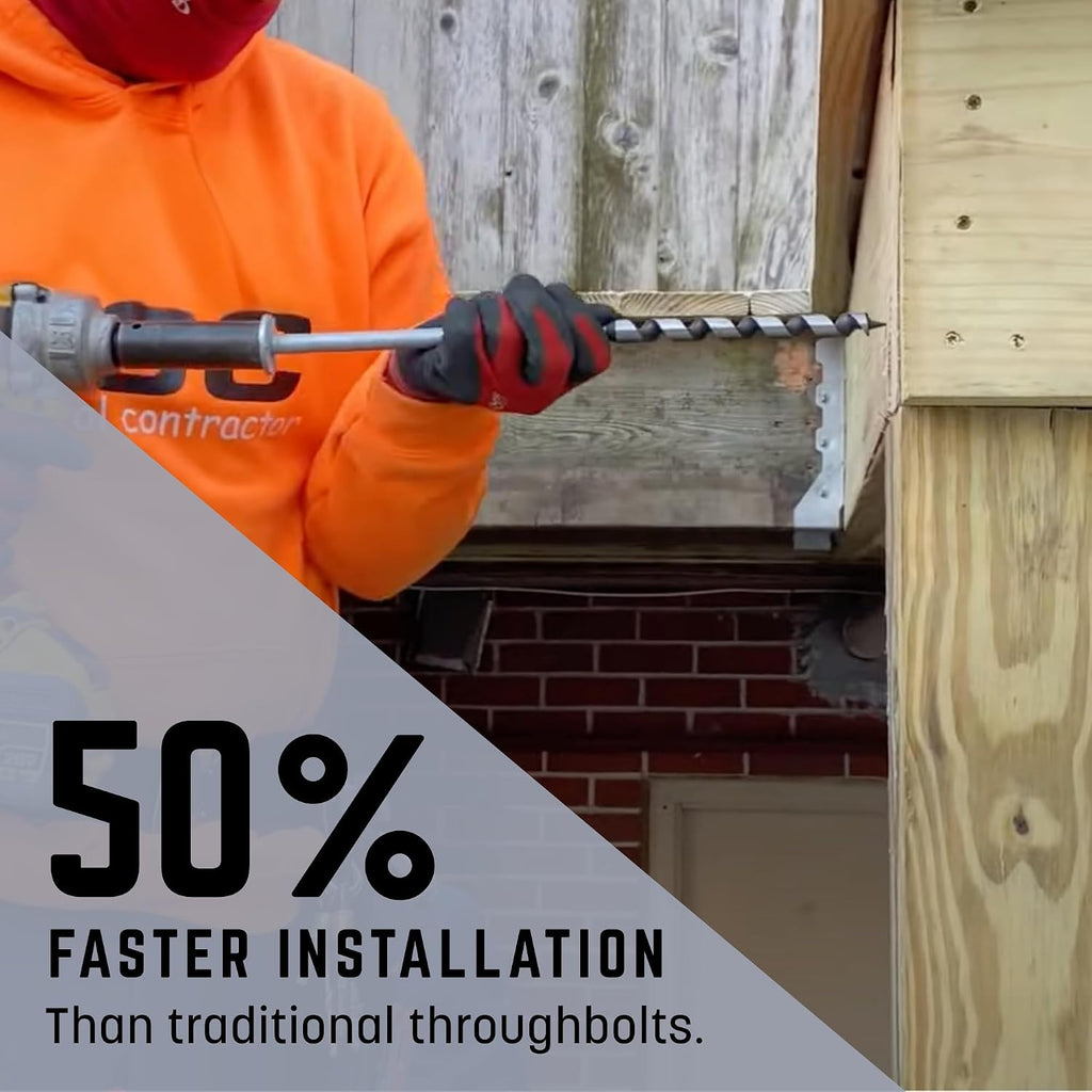 GRK Fasteners AugerBolt™ Through Bolt Fastening System, Galvanized Heavy-Duty Carriage Bolts, Rust & Corrosion Resistance for Post-to-Beam Connections, 24 Bolts with Drill Bit, Hex Nuts, & Washers