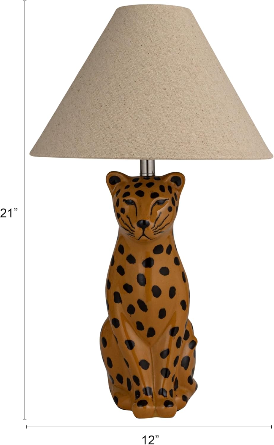 Creative Co-Op Ceramic Cheetah Table Lamp with Linen Shade and Inline Switch, Yellow and Black, Set of 2