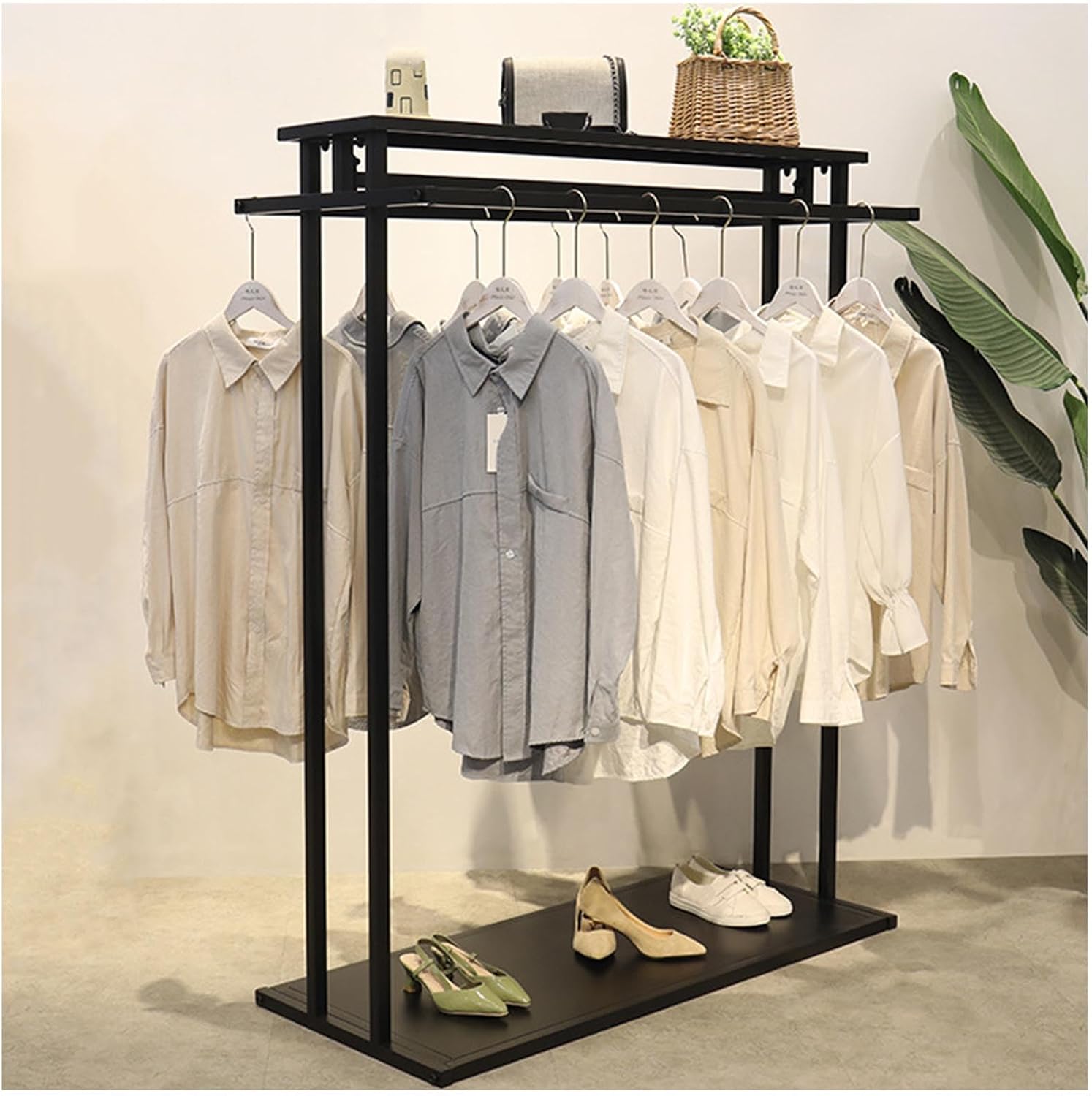 Heavy Duty Double Hanging Rods Clothing Rack for Bedroom Laundry Room and Retail Store Freestanding Garment Rack with Shelves for Clothes Display and nization