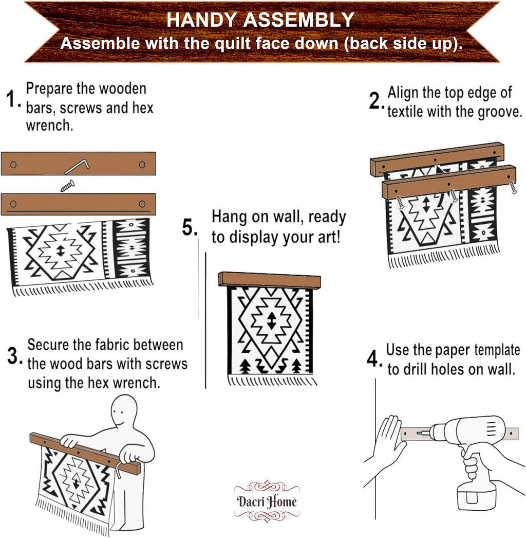 Dacri Home Quilt Hanger for Wall Display - 48 Inch Tapestry Hanger from Premium Teak Wood - Safe Mount Quilt Rack for Heavy Rugs, Tapestries, and Other Wall Hangings (Light Wallnut Stain)