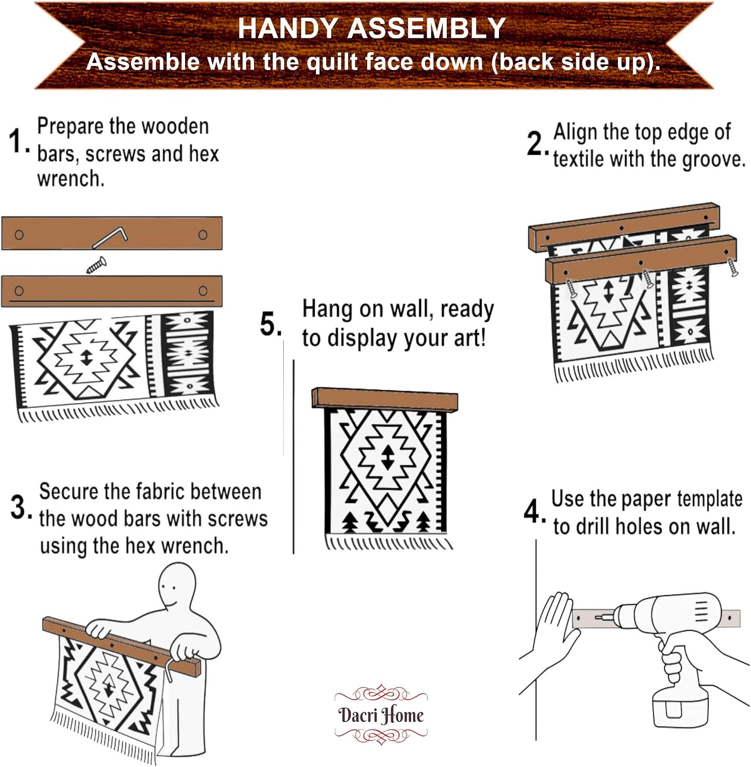 Dacri Home Quilt Hanger for Wall Display - 48 Inch Tapestry Hanger from Premium Teak Wood - Safe Mount Quilt Rack for Heavy Rugs, Tapestries, and Other Wall Hangings (Light Wallnut Stain)