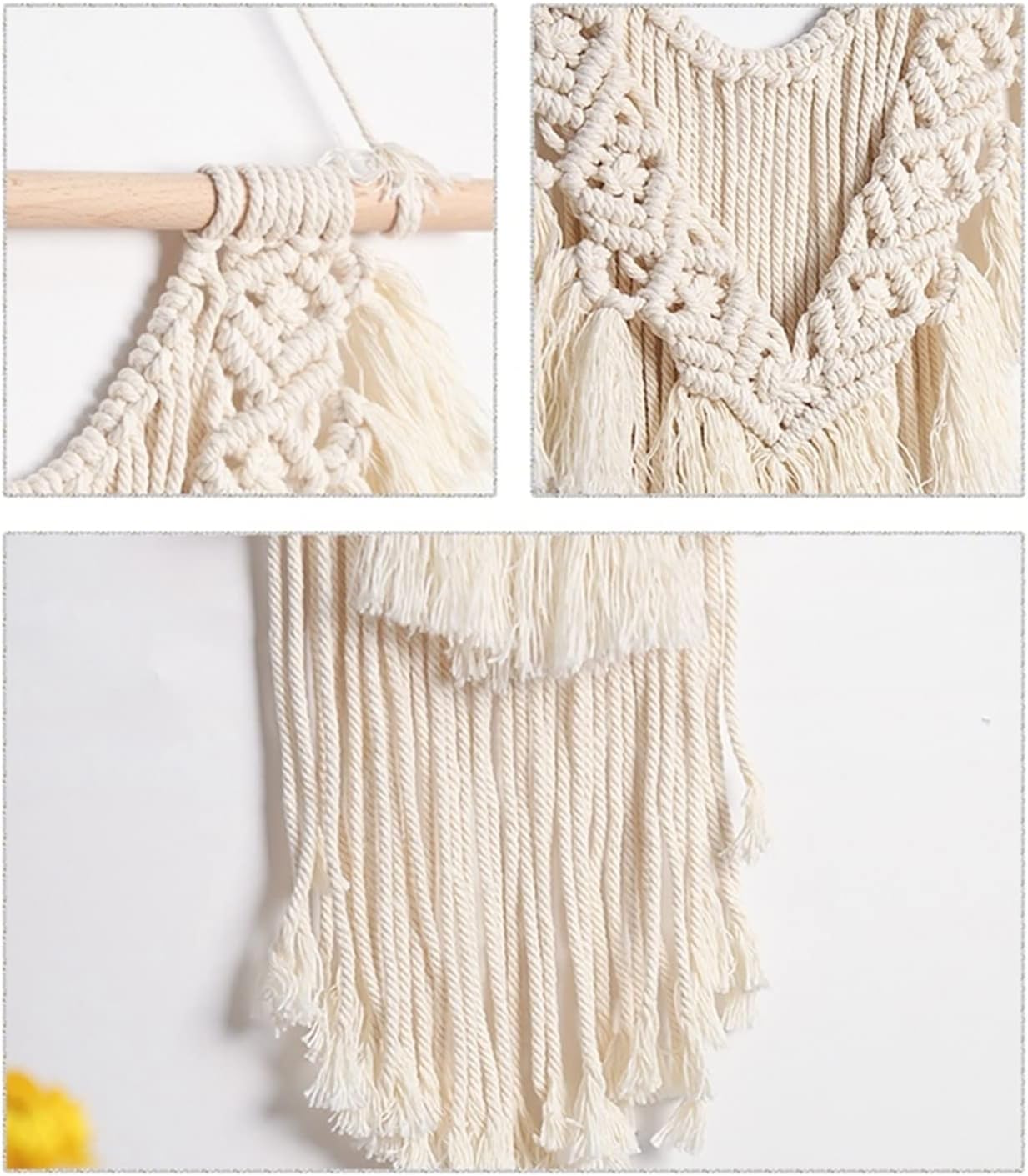 Tapestry Macrame Wall Hanging Tapestry Hand-Woven Chic Bohemian Geometric Wall Decor for Wedding Party Home (OneColor)