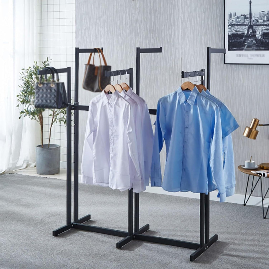 6 Arms Heavy Duty Retail Display Racks, Commercial Clothing Display Rack Stand, Adjustable Height, Garment Racks Metal for Retail Display Hanging Clothes,Black
