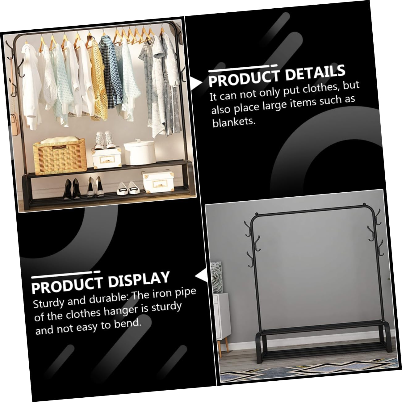 ABOOFAN Freestanding Clothes Rack with Hooks Double Pole Garment Stand for Home Organization Heavy Duty Laundry Hanger and Drying Rack Space Saving Design for Coats