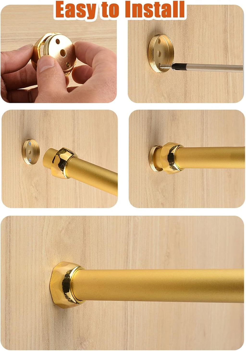 Closet Rod Champagne Gold Closet Rods and Brackets, Heavy Duty Hanging Clothes Rack, 17 18 24 29 30 32 36 48 50 Inch Removable Clothing Valet Pole Bar,(Gold,170cm(66 7/8'))