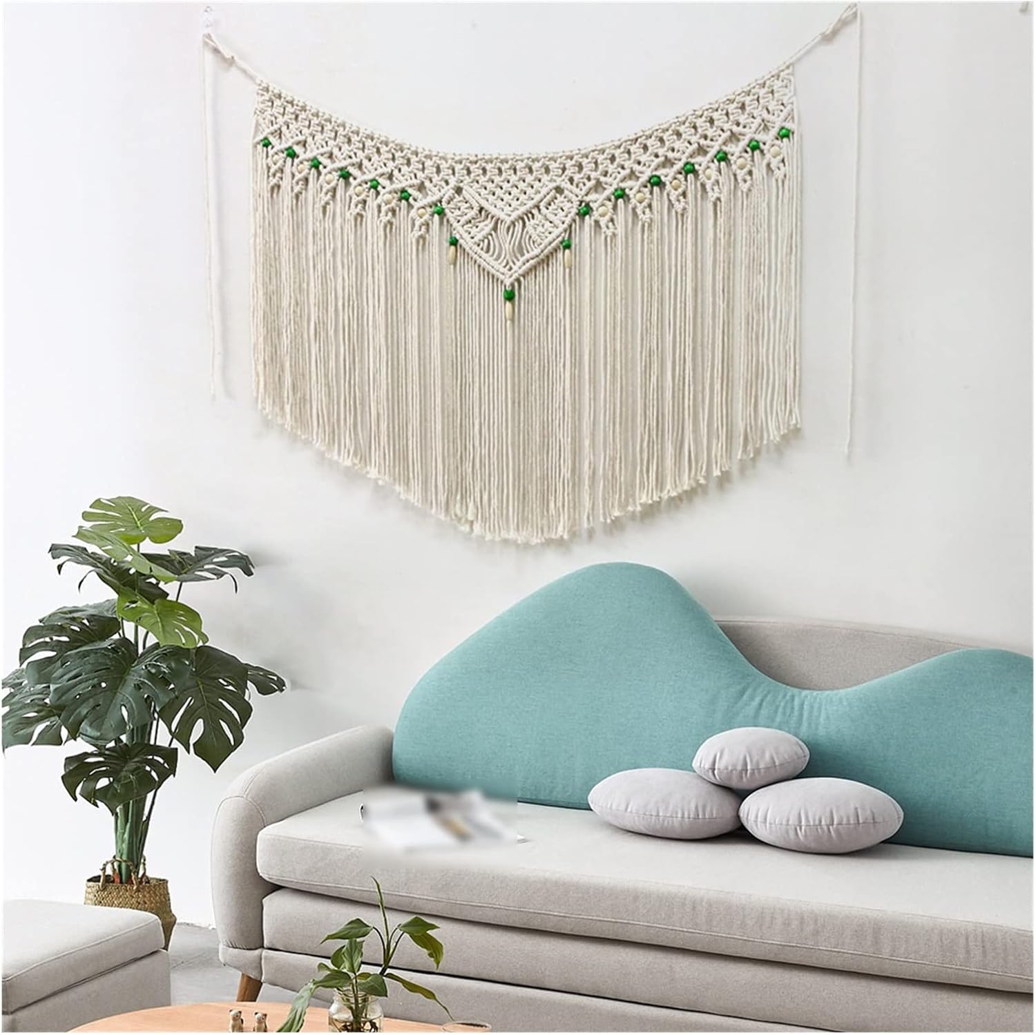 Tapestry Macrame Wall Hanging Tapestry Large Bohemian Wall Decor for Living Room Bedroom Kitchen (Beige 100x65cm)