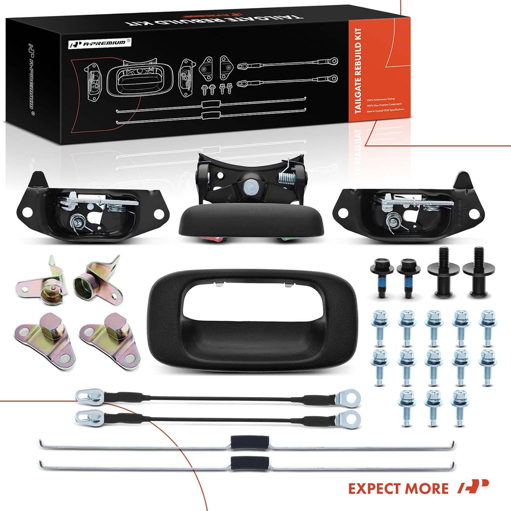 A-Premium Tailgate Metal Handle Latch Hardware Rebuild Kit Compatible with 1999-2007 Chevrolet Silverado & GMC Sierra, Rear Tail Gate Parts Lock Handle Bezel Cable Rod Hinge Bolt (Pack of 29)