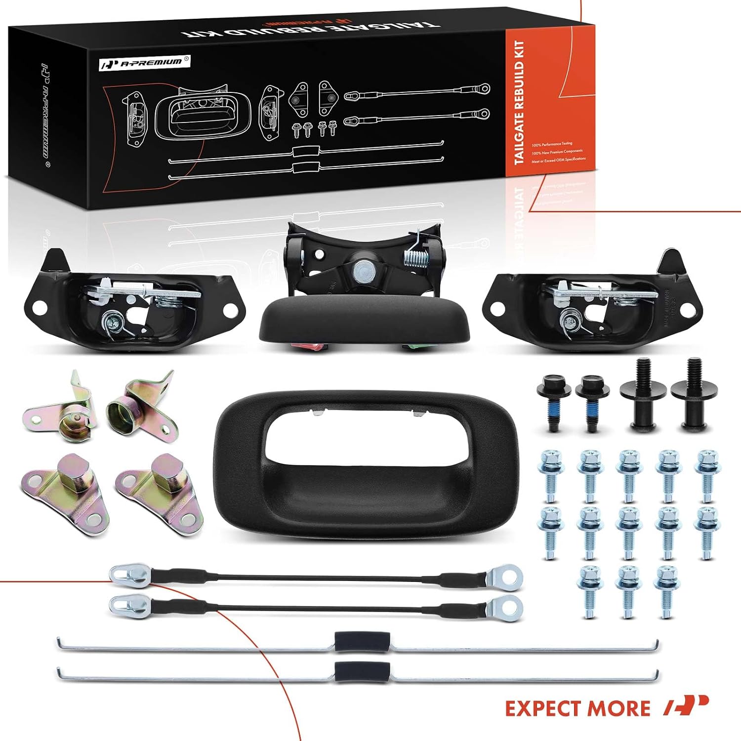 A-Premium Tailgate Metal Handle Latch Hardware Rebuild Kit Compatible with 1999-2007 Chevrolet Silverado & GMC Sierra, Rear Tail Gate Parts Lock Handle Bezel Cable Rod Hinge Bolt (Pack of 29)