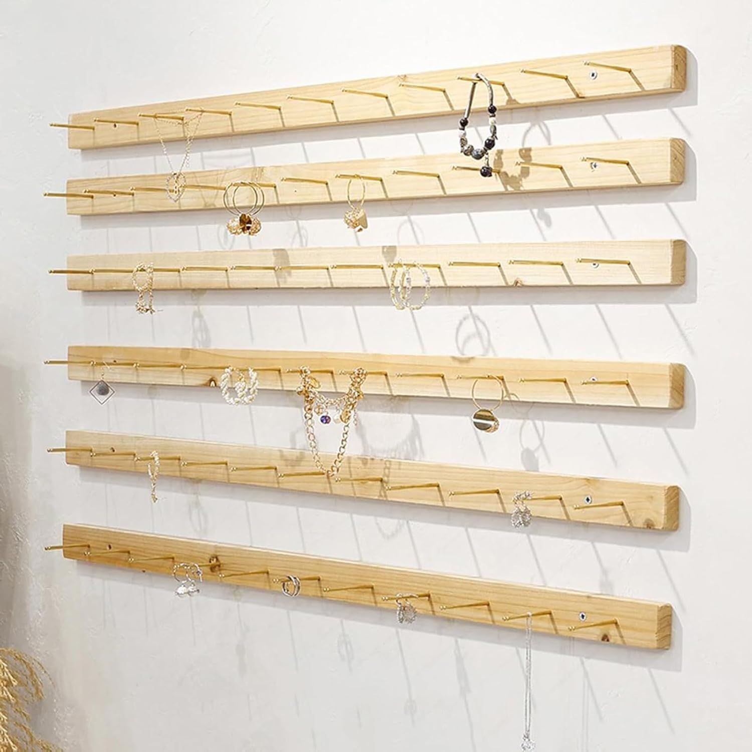 Wall Mounted Jewelry Stand Organizer, Hanging Earring Holder Keyring shelf Bracelets Rings Bangles Display Rack sock holder,For Clothing Store/Retail Store/Jewelry Store(B 6pcs,60cm)