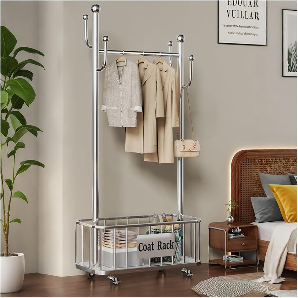 Heavy Duty Rolling Clothes Rack, Clothing Rack with Wheels, Garment Racks for Hanging Clothes, Wardrobe Racks for Bedroom Laundry Living Room(Silver,60cm/23.6in)