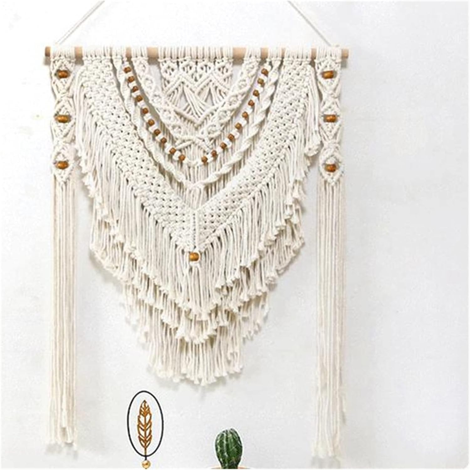Tapestry Macrame Wall Hanging Tapestry Bohemian Geometric Bedside Porch Home Wall Decor Tassel Handmade Tapestry (Beige)