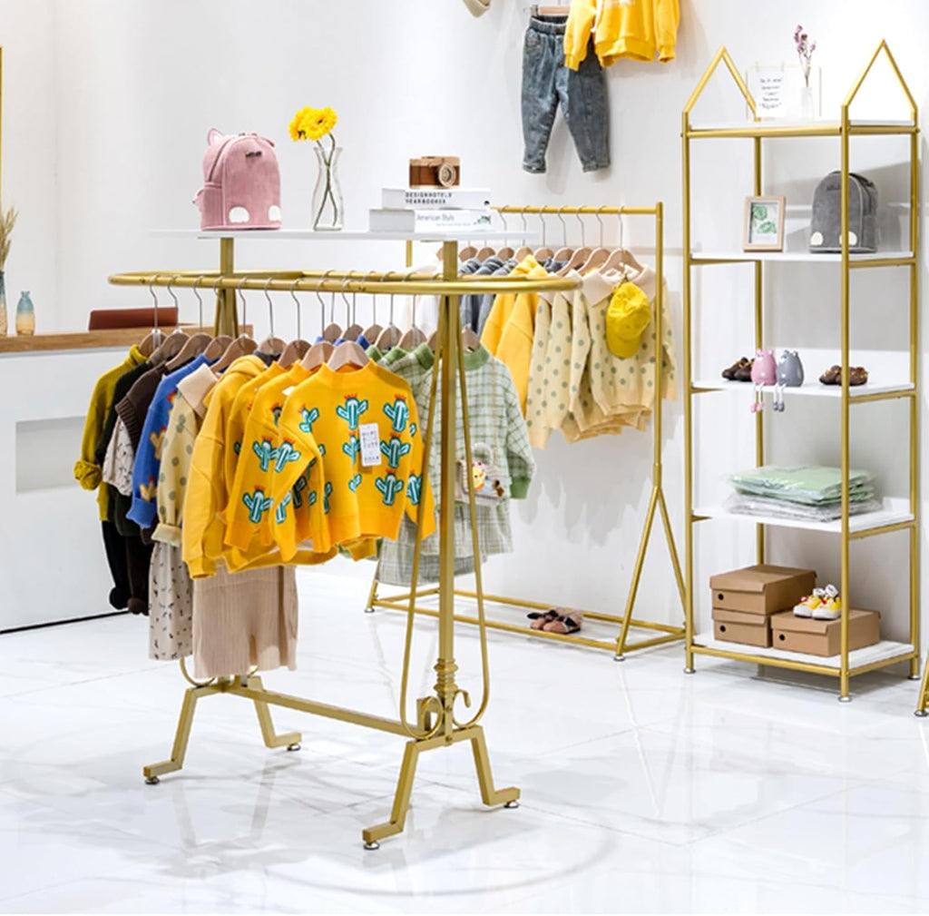 Round Clothing Rack, Commercial Floor Standing Clothes Hanging Rack, Oval Iron Clothing Hanging Rack, for Bedrooms Hanging Apparel, Boutiques Display, Laundry Room (Gold)