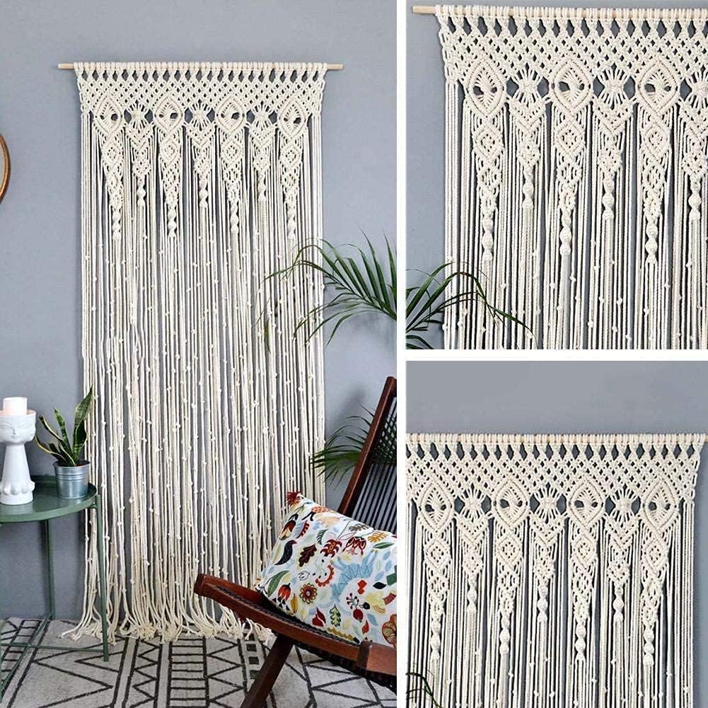 Modern Wall Decor Woven,Wall Hanging Art Tapestry, Macrame Wall Hanging Large Hand Woven Tapestry Cotton Macrame Backdrop Wall Curtain Boho Style Tassel Wall Hanging (Beige 100 * 200cm)