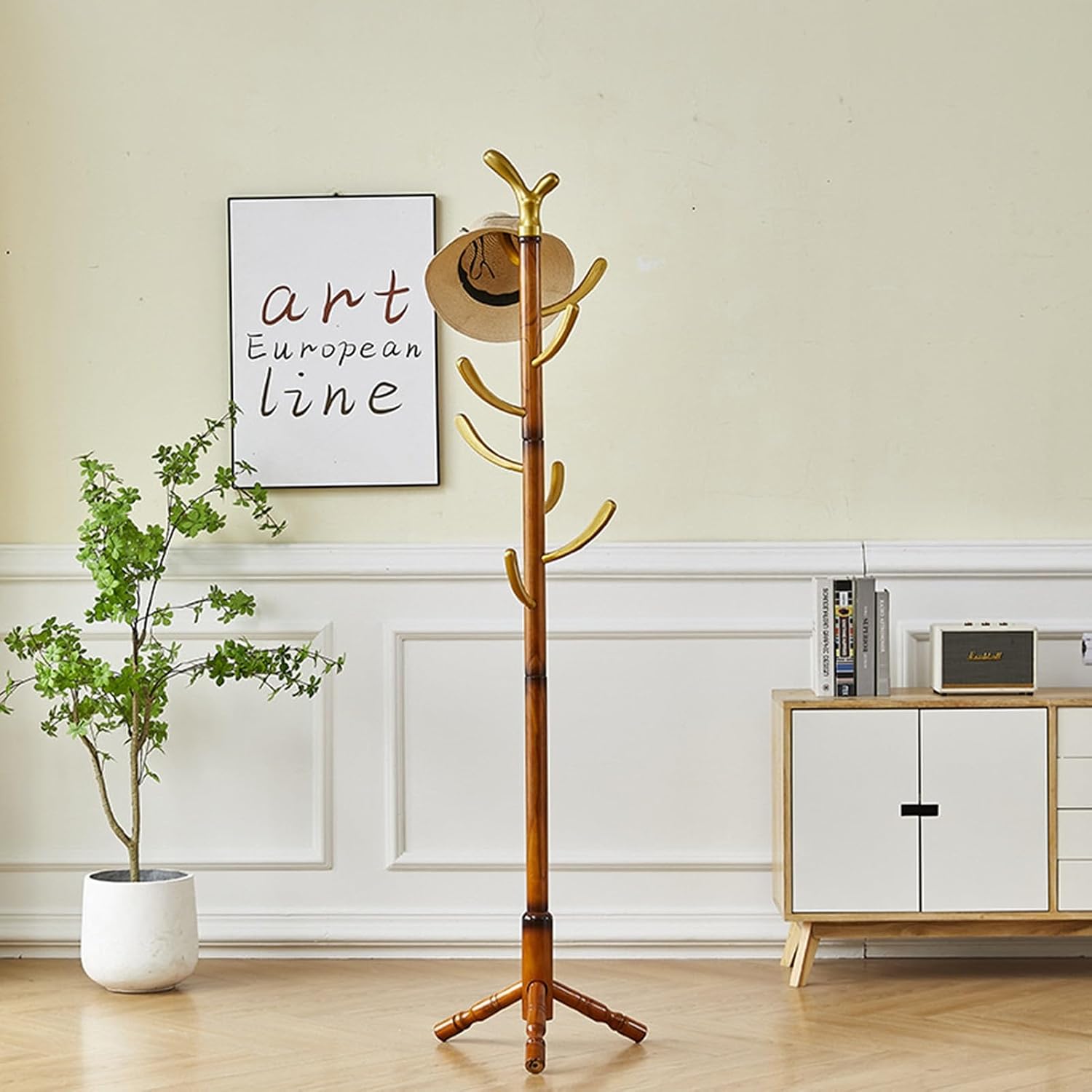 Clothing Rack Stand, Freestanding Coat Hanger, Garment Racks, Wooden Coat Stand, Coat Tree, Coat Rack for Hallway Entryway, Bedroom for Clothes Hats, Bags With Stable Base, Solid Wood(Brown)