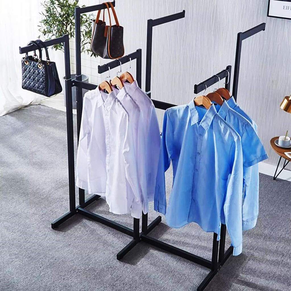Heavy-Duty Metal Garment Rack 6 Way Clothing Rack Adjustable Height Floor Standing Shirt Racks, Square Tubing Portable Display Rack for Hanging Clothes,Black