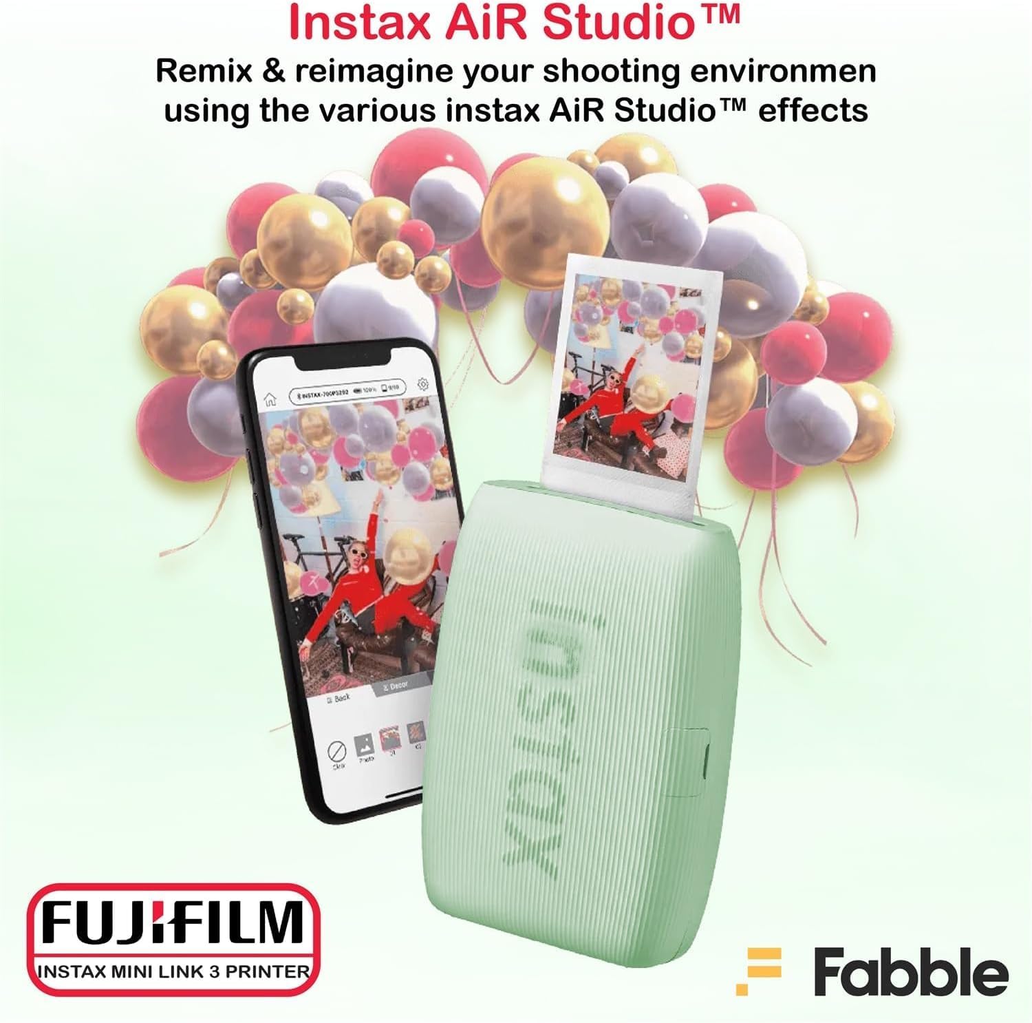 Fujifilm Instax Mini Link 3 Smartphone Printer with Instax Mini Films and Free Bonus Microfiber Cleaning Cloth... (Sage Green, 2 x Twin Pack (40 Sheets))