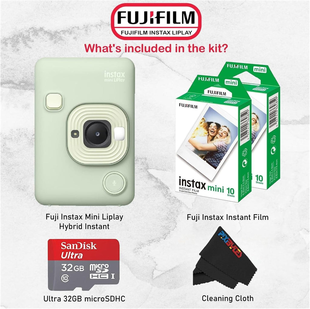Fujifilm Mini LiPlay Hybrid Instant Camera with Mini Film (Matcha Green, w/ 40 Film Sheets)