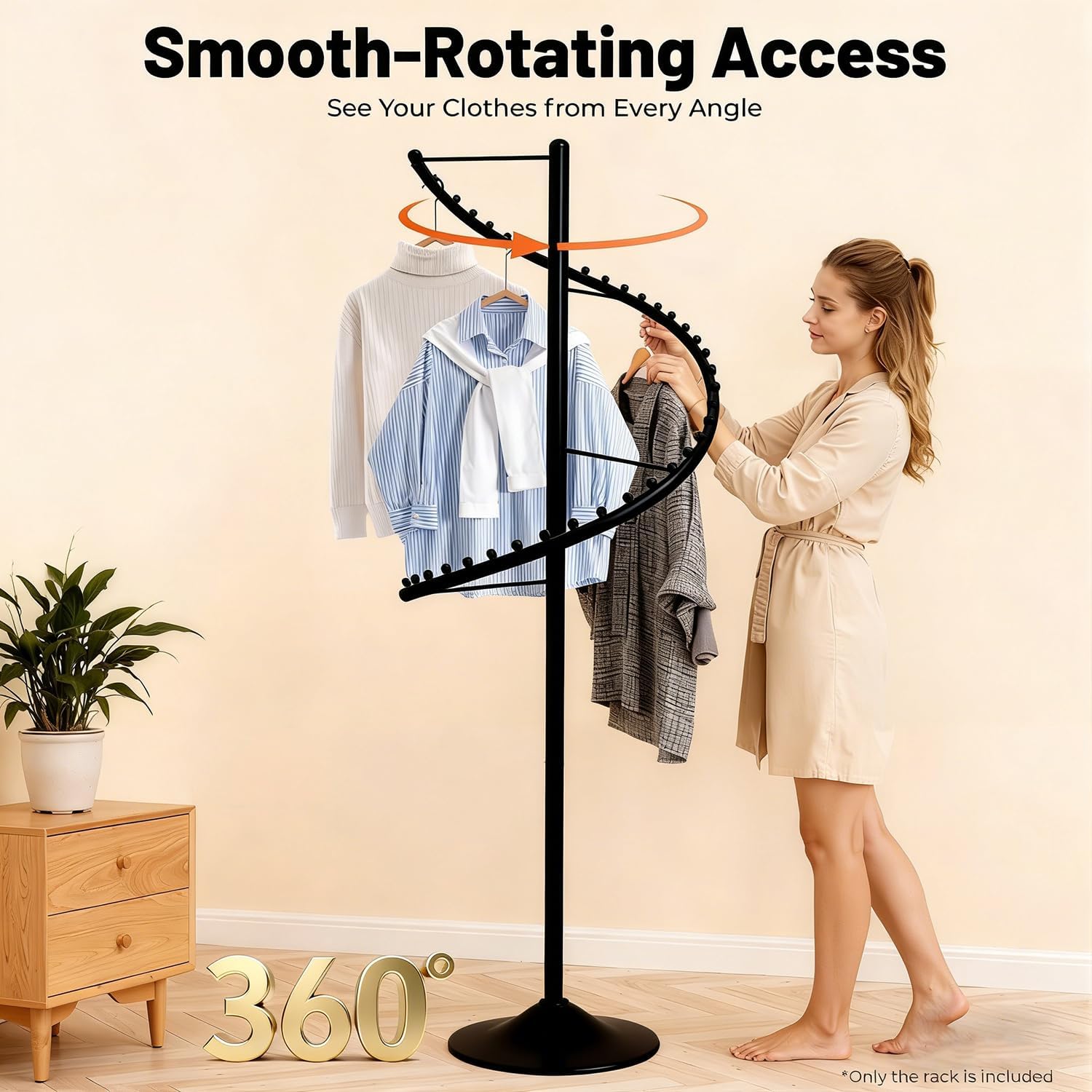 Spiral Rotating Clothing Rack, Freestanding Garment Rack Metal Coat Rack Retail Display Stand Black Hanger Shelf for Clothes Dresses Bags Scarves