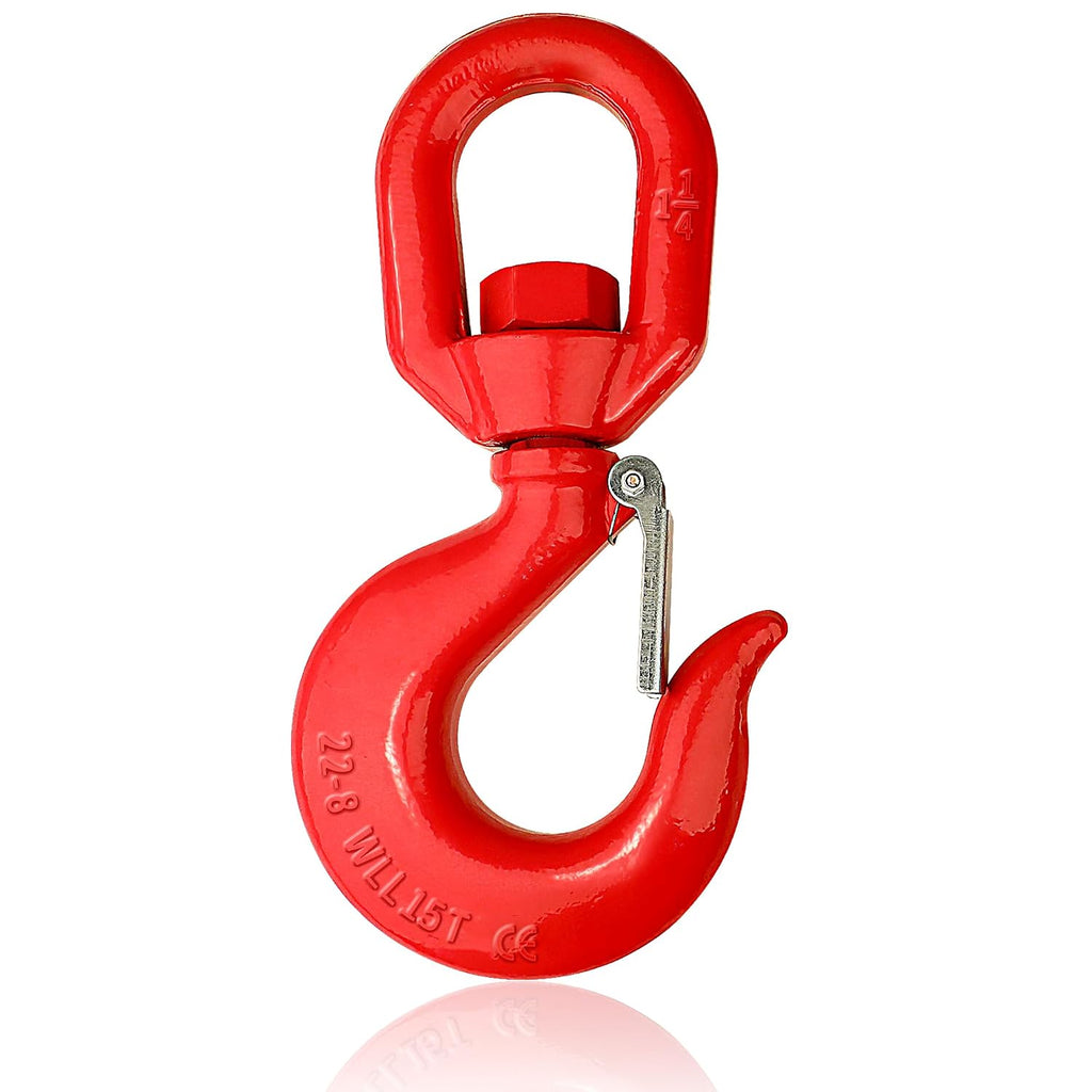 SCIEO 15 Ton Swivel Hook for Lifting - Heavy Duty Swivel Lifting Hook with Safety Latch | Self Locking Rigging Swivel Hook Grade 80 Hoist Swivel Eye Sling Hook for Crane with 33069 lbs Load Capacity