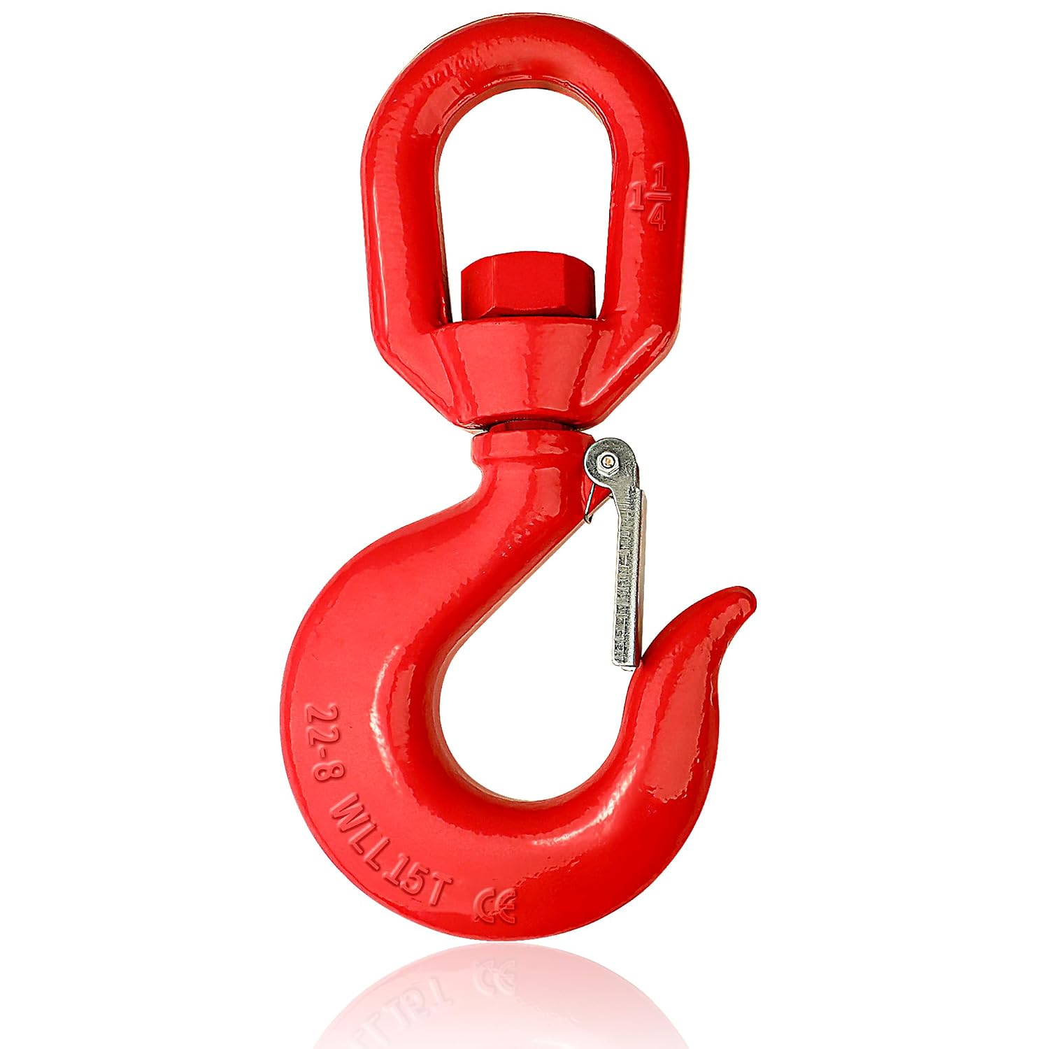 SCIEO 15 Ton Swivel Hook for Lifting - Heavy Duty Swivel Lifting Hook with Safety Latch | Self Locking Rigging Swivel Hook Grade 80 Hoist Swivel Eye Sling Hook for Crane with 33069 lbs Load Capacity