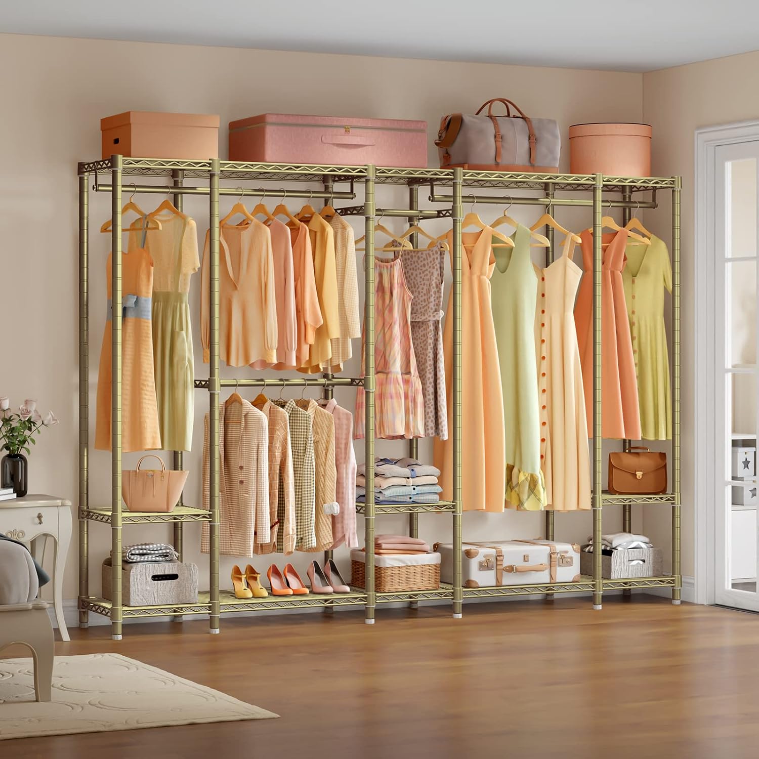 VIPEK V50 Closet Organizer System, Extra Large Heavy Duty Clothes Rack with Adjustable Shelves, Freestanding Modern Wardrobe for Bedroom, Walk-in Closet, Dressing Room, 1300 lbs Capacity, Gold