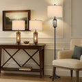 New - Same Matching Floor Lamp - 65'' Floor Lamp + 25'' Table Lamp Set of 2, Farmhouse Nightstand Lamp with Frosted Glass Nightlight Linen Fabric Shade for Living Room, Bedroom, Entryway, Bulb Include