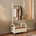Metal Rolling Clothing Rack with Storage Basket & Side Hooks, Freestanding Garment Rack on Wheels,Portable clothes racks for Bedroom, Entryway, Small Space Organizer(White,80cm(31.5in))