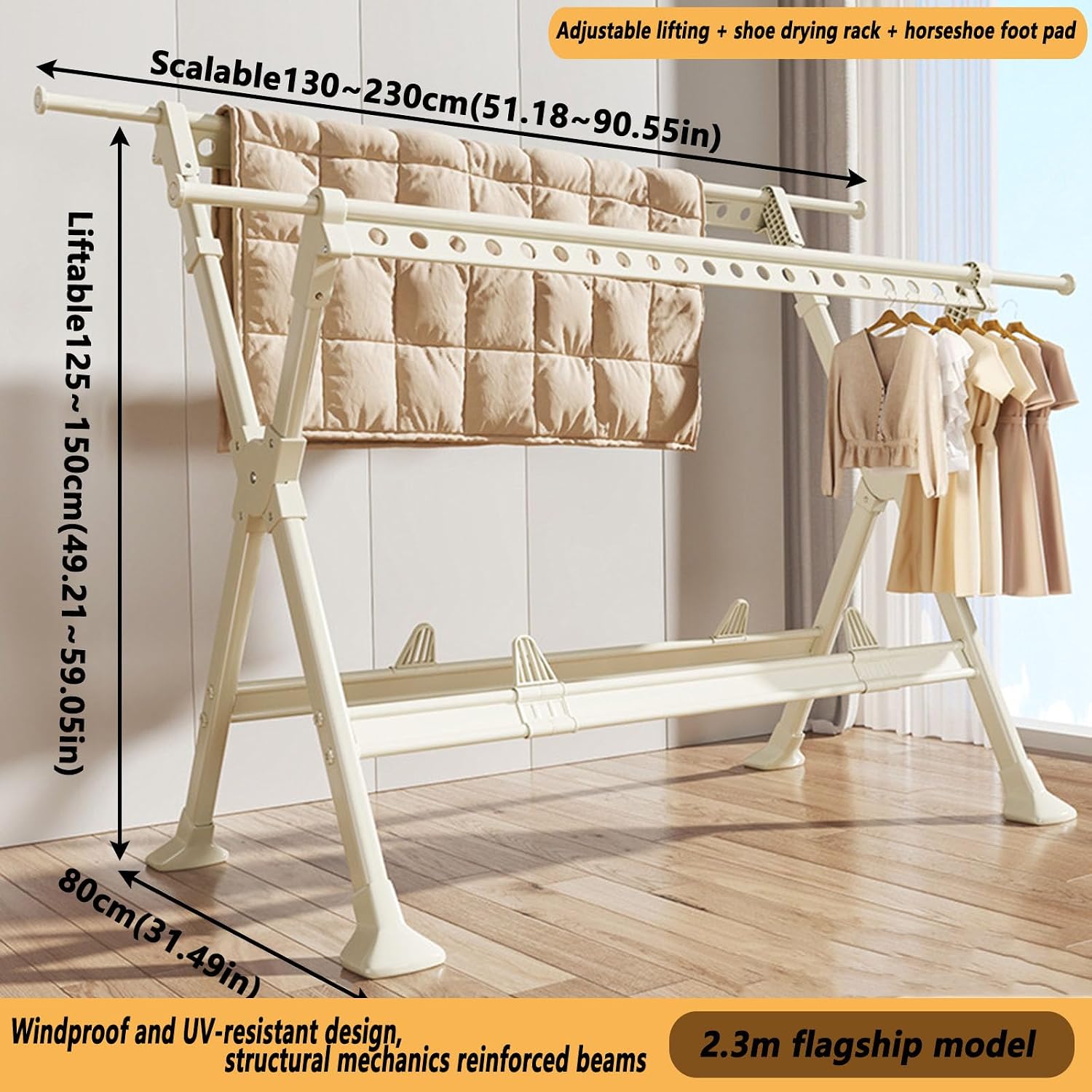 Foldable Freestanding Clothes Drying Rack, Portable and Extendable Clothing Rack with Stable Structure for Hanging Clothes
