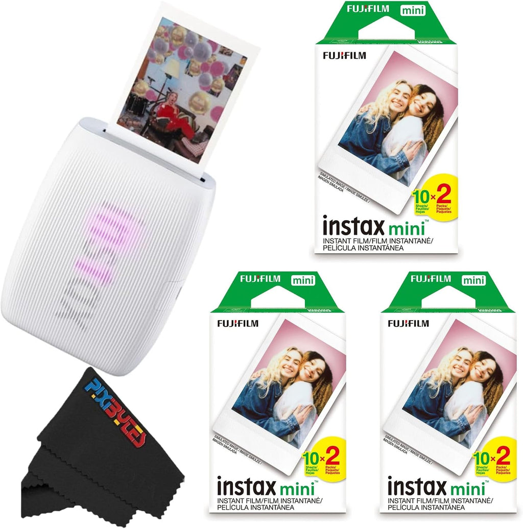 Fujifilm Instax Mini Link 3 Smartphone Printer with Instax Mini Films and Free Bonus Microfiber Cleaning Cloth... (Clay White, 3 x Twin Pack (60 Sheets))