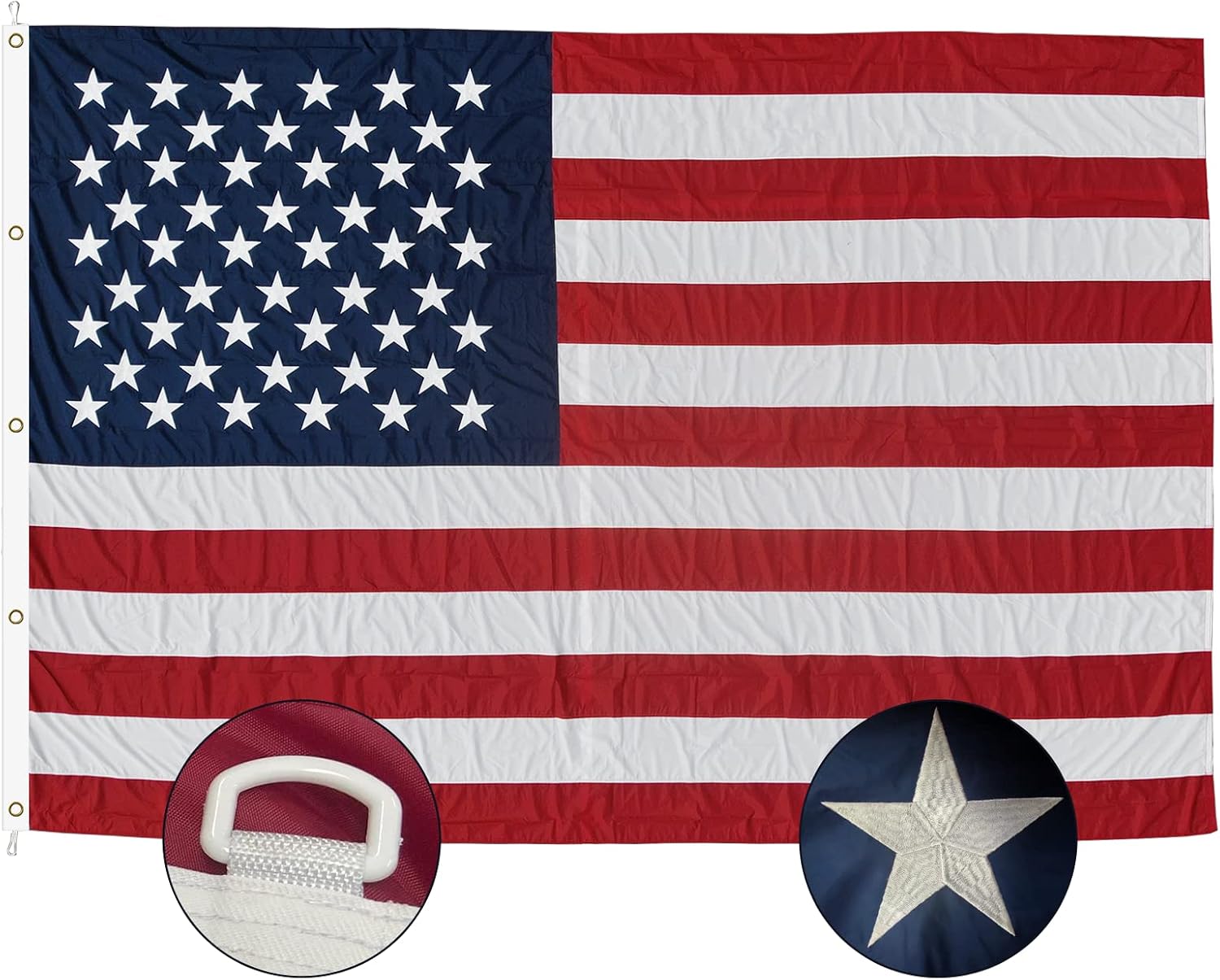 SYII American Flag 10x15 Ft Outdoor, Luxury Embroidered Stars and Double Stitched Sewn Stripes, Heavy Duty Polyester US Flags with Canvas Header and 5 Brass Grommets