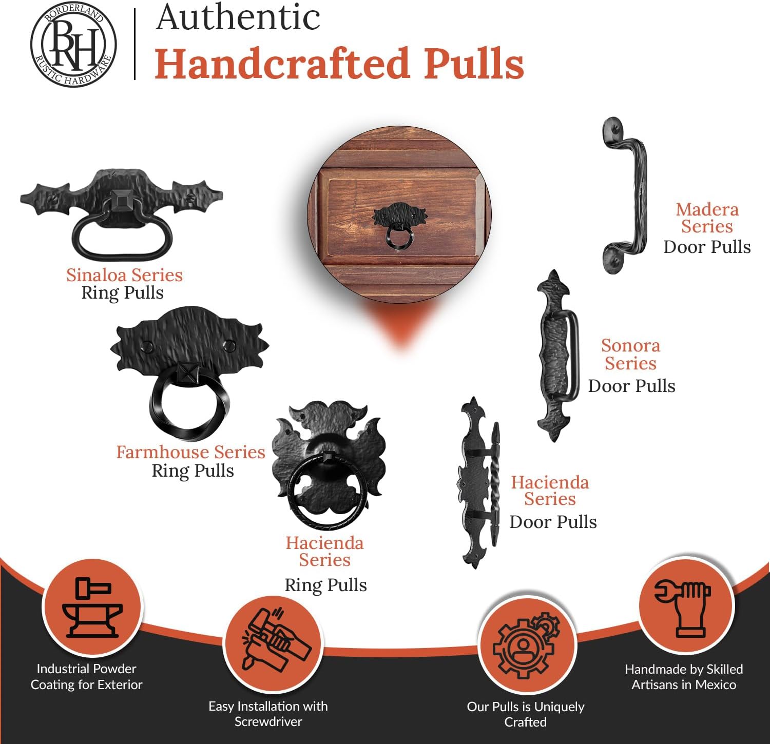4 Pack 4.5' Decorative Black Ring Pulls - Heavy Duty Decorative Iron Pull - Handmade Rustic Metal Ring Pull for Chests, Trunks, Barn Doors & Door Pulls - The Farmhouse Series