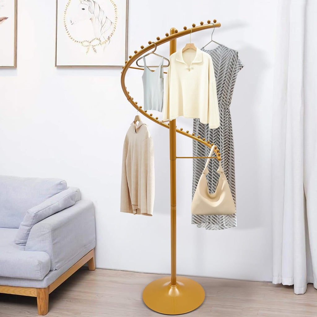 Gold Clothing Rack, 38-Ball 360° Rotating Heavy Duty Iron Freestanding Garment Rack with Dividing Bars