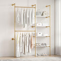 Industrial Pipe Clothing Rack, Hanging Rods Clothes Rack with Shelves, Clothes Rack for Wardrobe, Corner Closet System for Walk in Closets (Gold, II-4Tier)