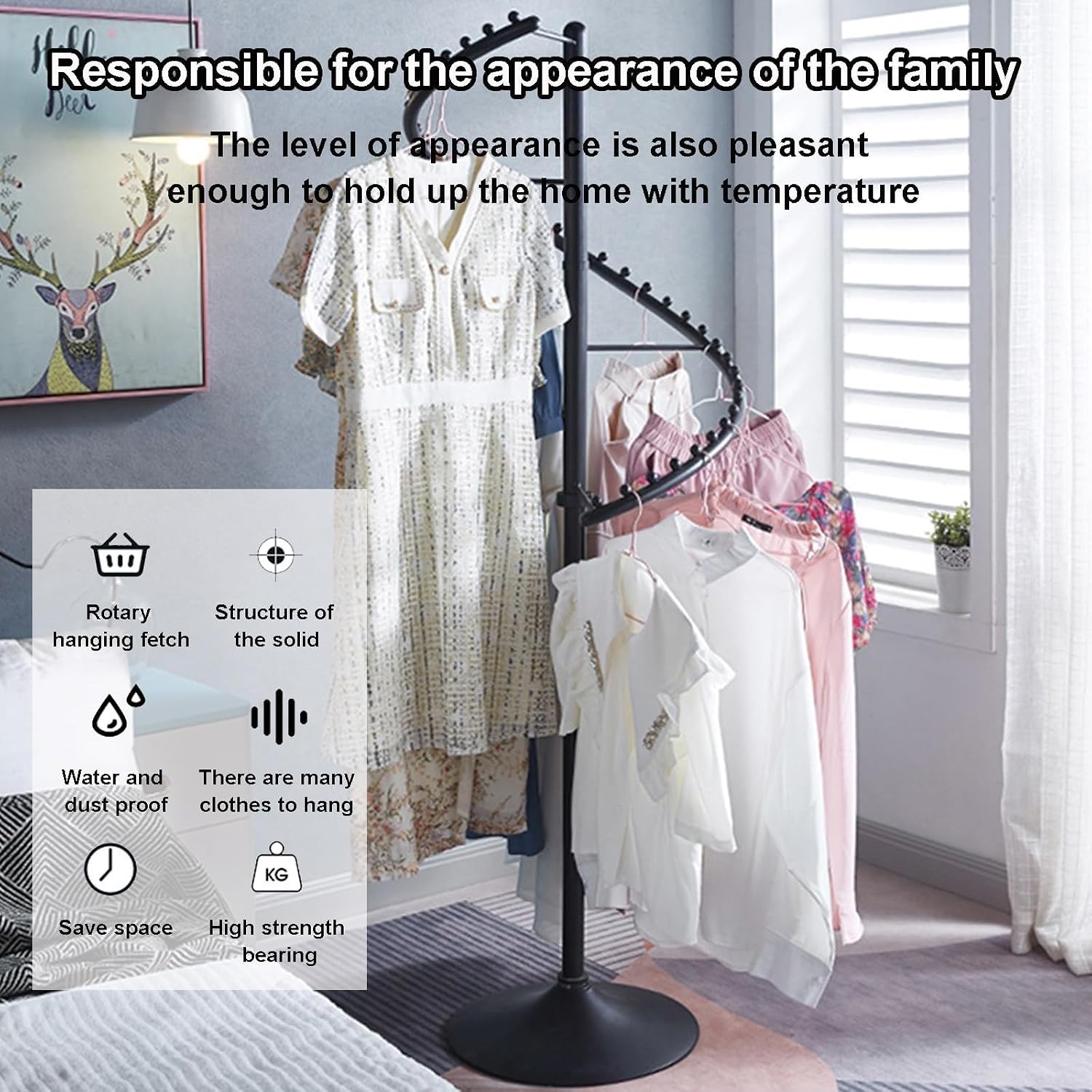 360° Rotating Clothing Rack - Heavy Duty S-Shaped Wardrobe Corner Organizer, Space-Saving Hanger for Clothes, Cloakroom Storage Solution (Black)
