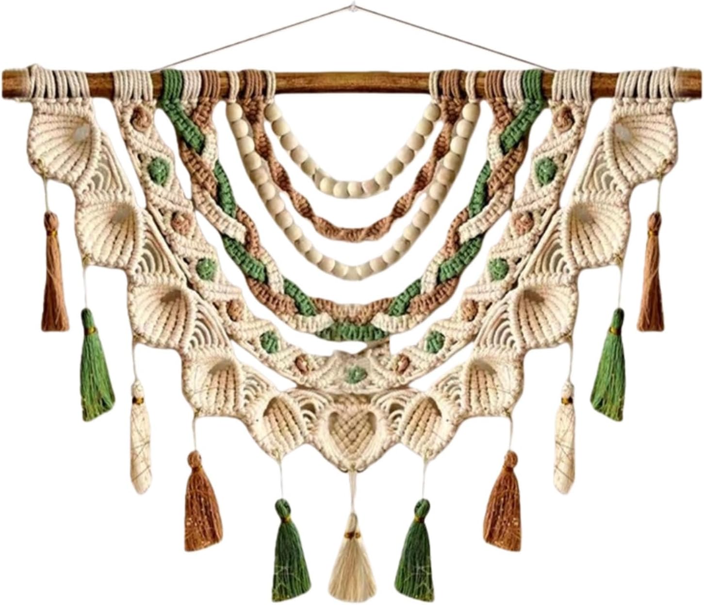 Macrame Wall Hanging Boho Macrame Wall Hanging, Handmade Woven Tapestry with Wooden Beads & Tassels, Home Decor for Bedroom Living Room Dorm(Green,80x60cm/31.5x23.6in)