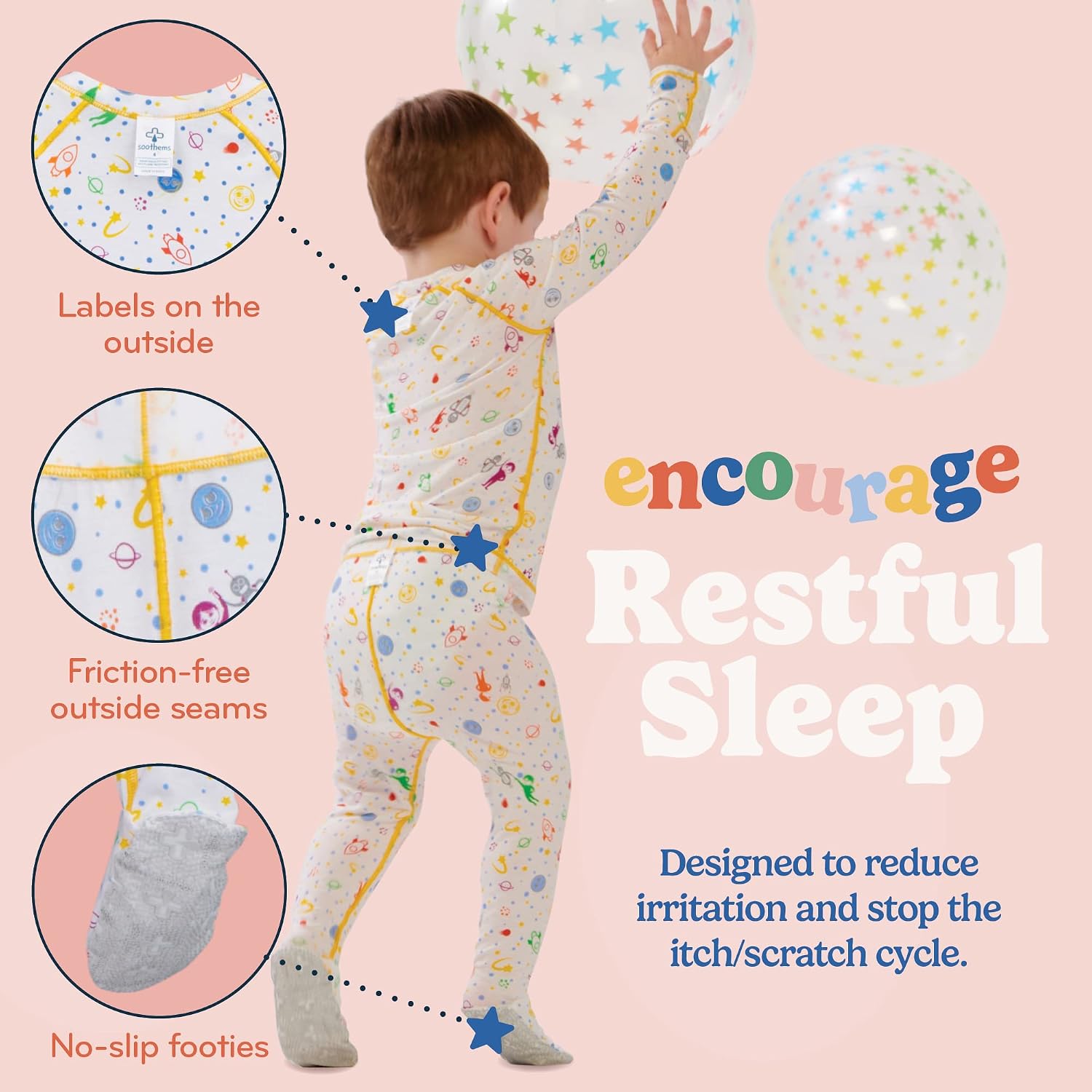 Soothems Eczema Footie Pajamas for Kids - PJs Shirt + Bottom - Moderate to Severe Eczema Treatment for Kids - Eczema Clothes & Sleepwear for Wet Wraps - Toddler Pajamas for Girls & Boys (2T)