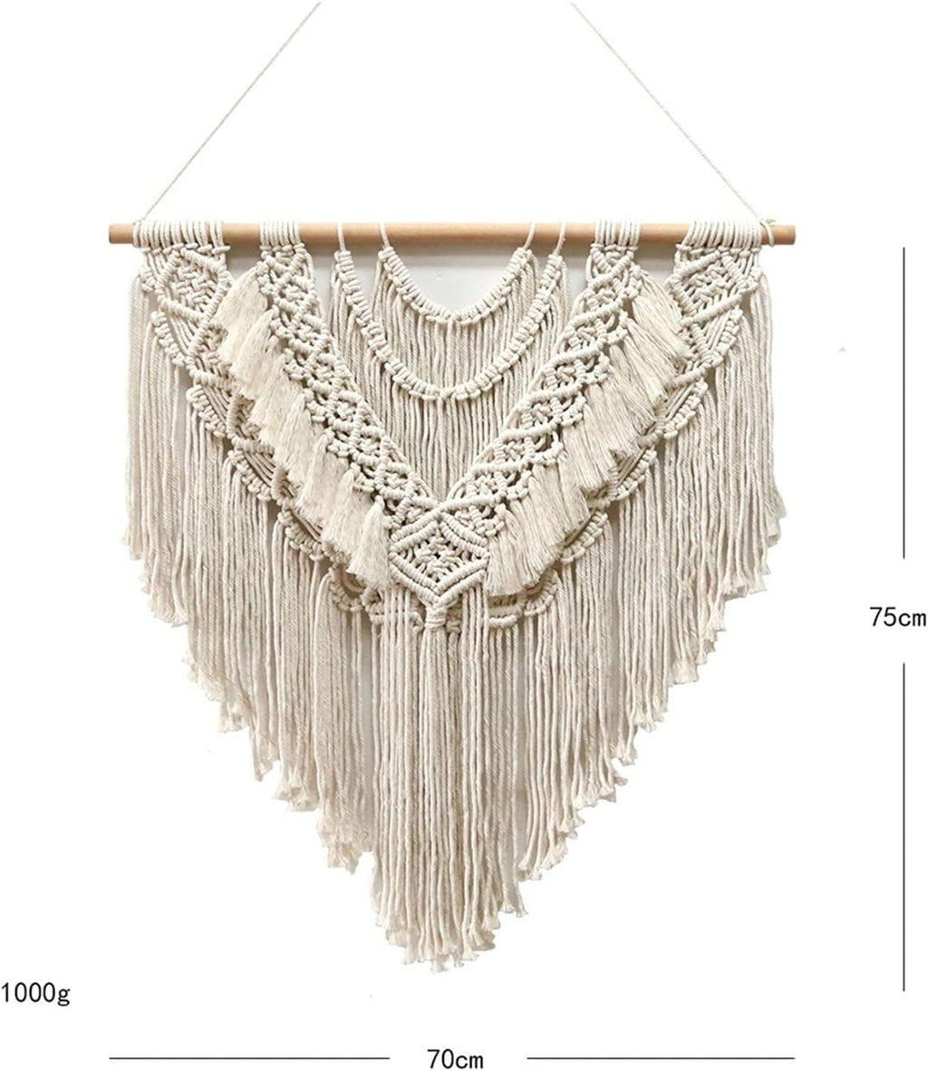 Tapestry Macrame Wall Hanging Bohemian Cotton Weave Artwork Tassel Tapestry Used for Bedroom Living Room Decoration (Beige 70x75cm)