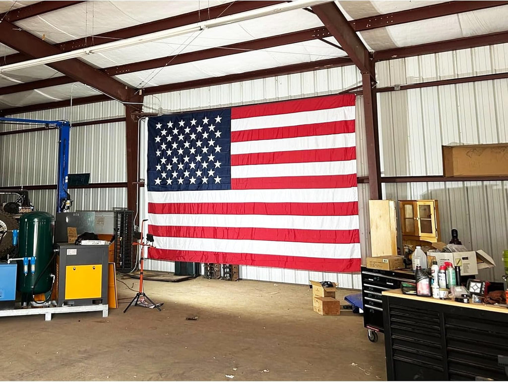 TOPFLAGS American Flag 12x18 Ft Large US Flags Heavy Duty Embroidered Stars Sewn Stripes USA Giant Flags Outdoor 5 Brass Grommets for Outside Wall